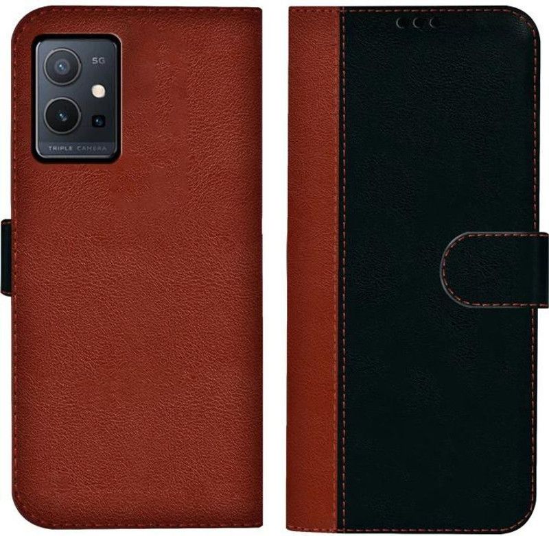 Amoha Back Cover for vivo y75 5G  (Black, Brown, Magnetic Case, Pack of: 1)