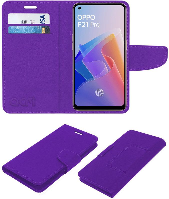 ACM Flip Cover for Oppo F21 Pro  (Purple, Cases with Holder, Pack of: 1)