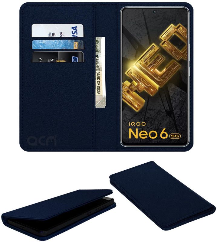 ACM Flip Cover for Vivo Iqoo Z6 44w  (Blue, Cases with Holder, Pack of: 1)