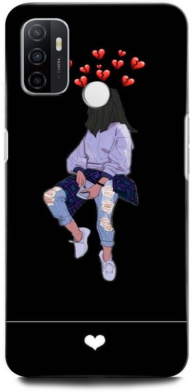 ORBIQE Back Cover for OPPO A53 CPH2127 GIRL, WOMEN ARTWORK, ANIME, PRETTY, BEUTY, HEART, BLACK  (Multicolor, Shock Proof, Pack of: 1)