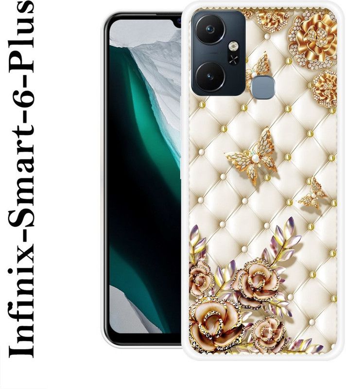 INDIALAND Back Cover for Infinix Smart 6 Plus  (White, Gold, Silicon)