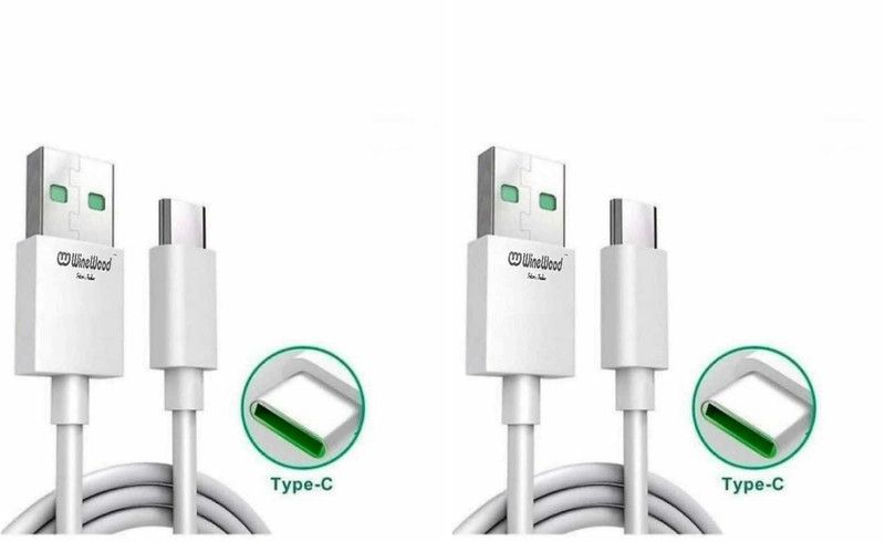 WineWood USB Type C Cable 2.8 A 1.01 m W28 2.8A Type C 1m (Pack of 2)  (Compatible with Moblies, Tablets, Power Bank, Smart Watch, White, Pack of: 2)