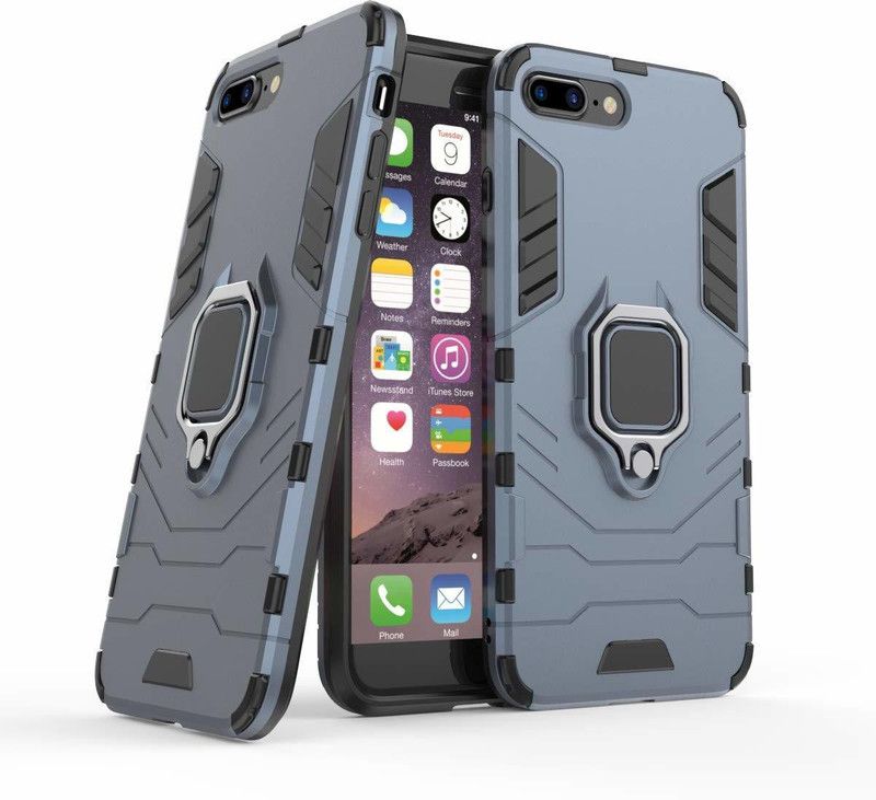 VOSKI Back Cover for iPhone 7 Plus Armor Rugged Shockproof with Metal Rotating Ring Case  (Blue, Dual Protection, Pack of: 1)