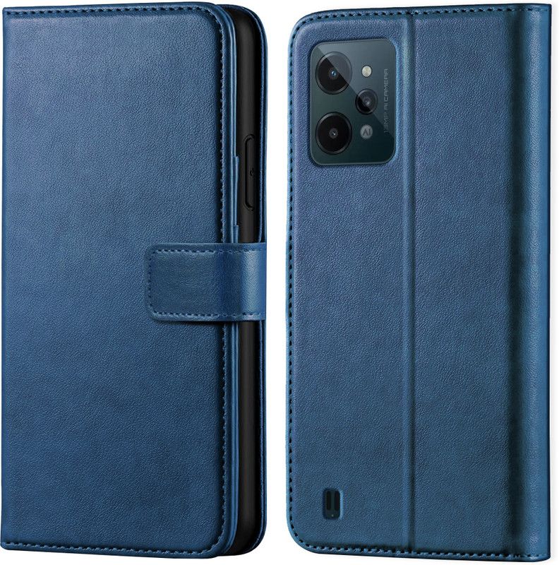Asgeot Wallet Case Cover for Realme C31 | Inside TPU with Card Pockets | Wallet Stand | Magnetic Closure |  (Blue, Grip Case, Pack of: 1)