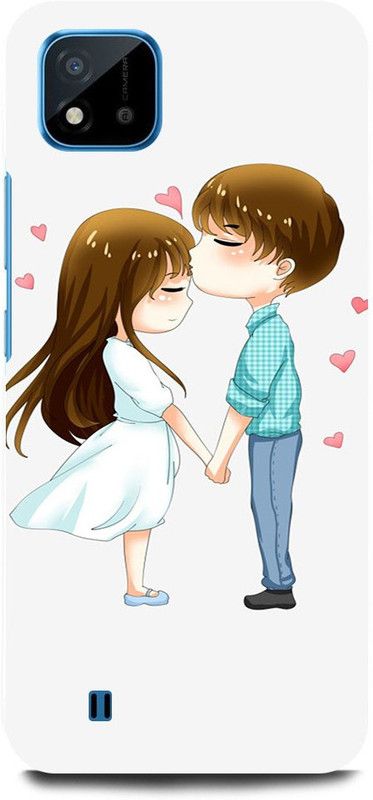 FRONK Back Cover for Realme C20, RMX3063, CUTE, COUPLE, LOVELY, KISS, COUPLE, GIRL, BOY, LOVE  (White, Hard Case, Pack of: 1)