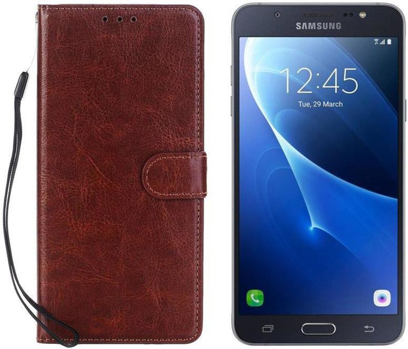Dgeot Flip Cover for Samsung Galaxy J7 - 6 (New 2016 Edition) (White, 16 GB) (2 GB RAM)  (Brown, Dual Protection, Pack of: 1)
