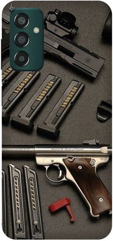 play fast Back Cover for SAMSUNG Galaxy F13, GUN, BULLETS, RIFFLE, PISTOL, BANDOOK  (Silver, Hard Case, Pack of: 1)