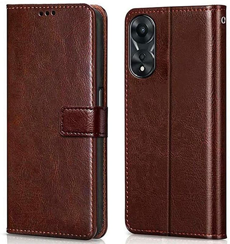 tanmay Flip Cover for Oppo A78 5G, Flip Leather Wallet, Flip Case Cover, With Magnetic Closure  (Brown, Dual Protection, Pack of: 1)