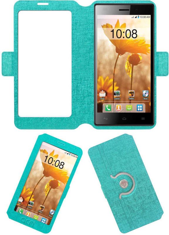 ACM Flip Cover for Intex Aqua Power+ Plus  (Blue, Cases with Holder)