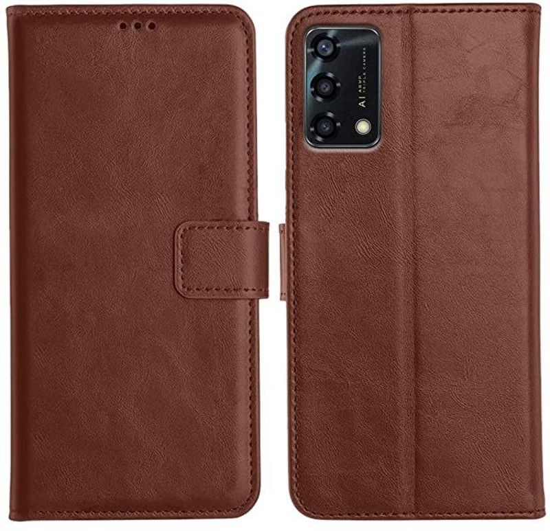 B.D.A Flip Cover for Oppo F19s  (Brown, Pack of: 1)