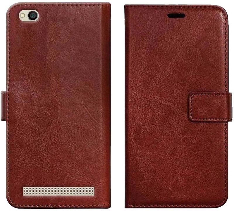 Trap Wallet Case Cover for Mi Redmi 5A  (Brown, Shock Proof, Pack of: 1)