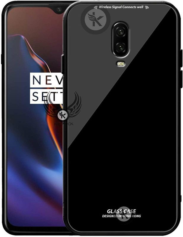 Kreatick Back Cover for OnePlus 6T, Luxurious 9H Toughened Glass Back Case Shockproof TPU Bumper  (Black, Dual Protection, Pack of: 1)