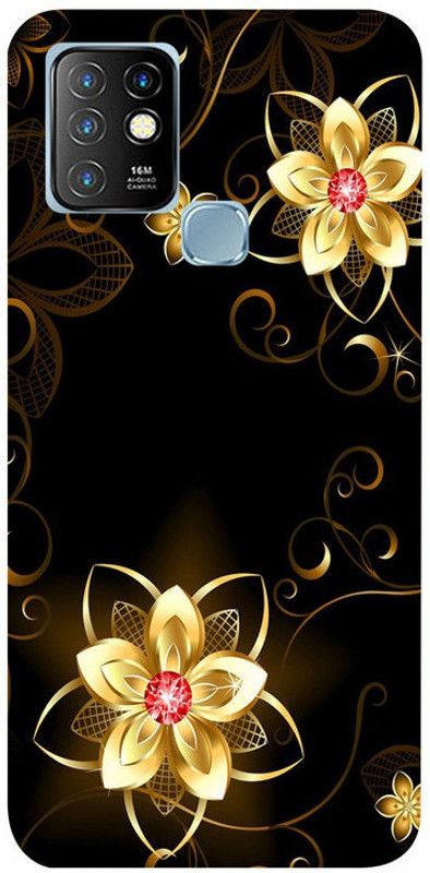 Skyhawk Back Cover for Infinix Hot 10 Black Background Gold flower  (Multicolor, Waterproof, Silicon, Pack of: 1)