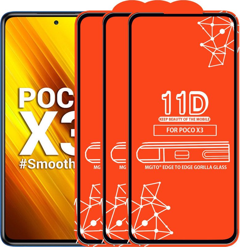 MGito Edge To Edge Tempered Glass for Poco X3  (Pack of 3)