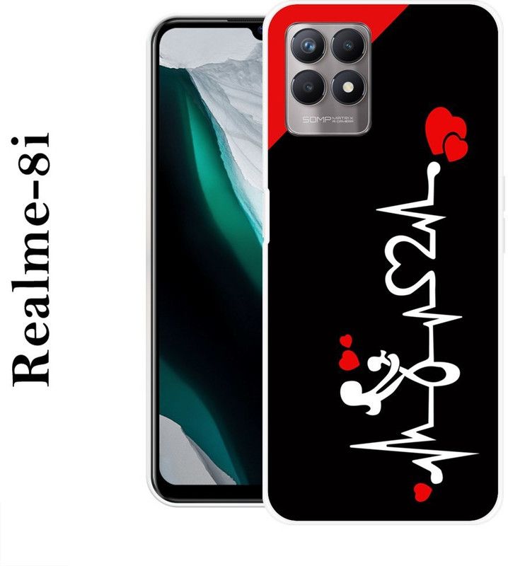 INDIALAND Back Cover for Realme 8i  (Black, White, Grip Case, Silicon)