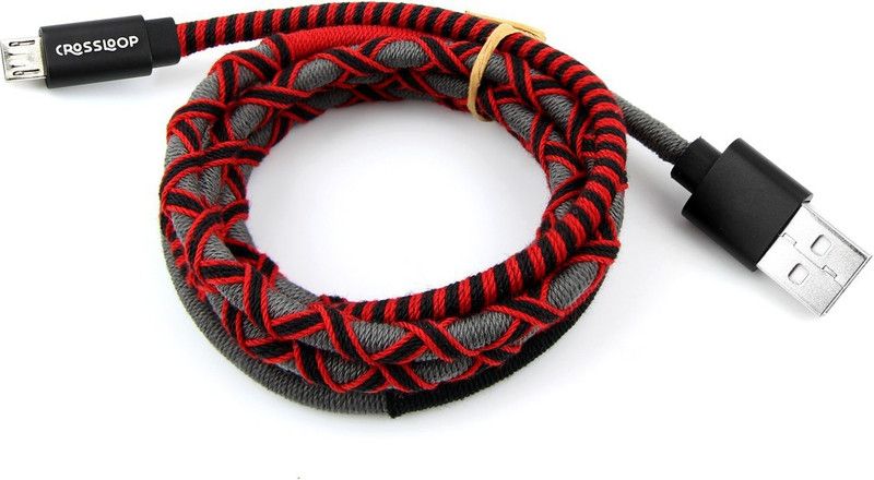 CROSSLOOP Micro USB Cable 1 m CSLM02  (Compatible with All Phones With Micro USB port, Red&Black & Grey, One Cable)