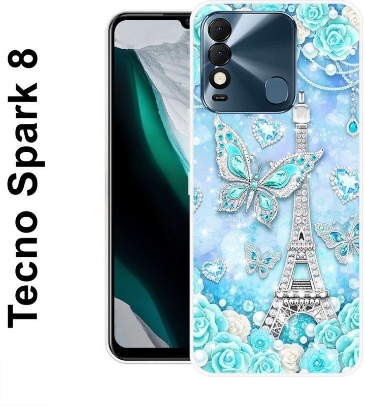JATLAND Back Cover for Tecno Spark 8  (Blue, Silver, Silicon)
