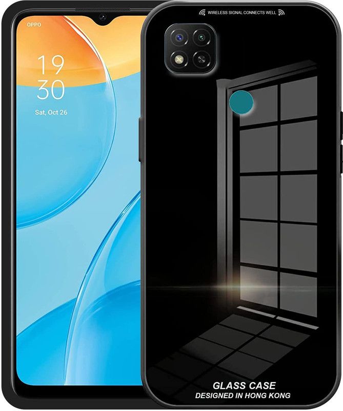 TKTHUB Back Cover for Redmi 9C Luxurious Toughened Glass Back Case With Shockproof Bumper Case  (Black, Pack of: 1)