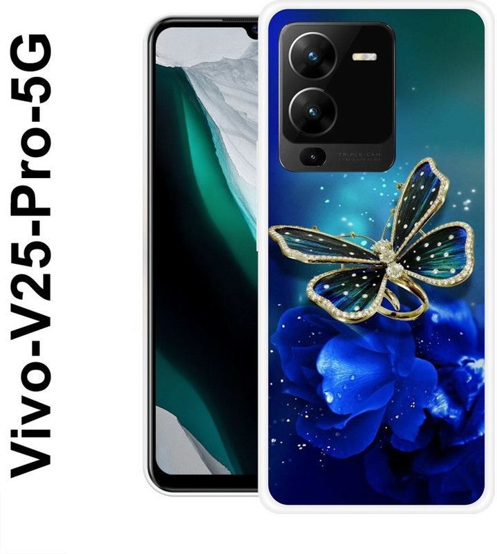 KUDI Back Cover for Vivo V25 Pro 5G  (Blue, Gold, Silicon)