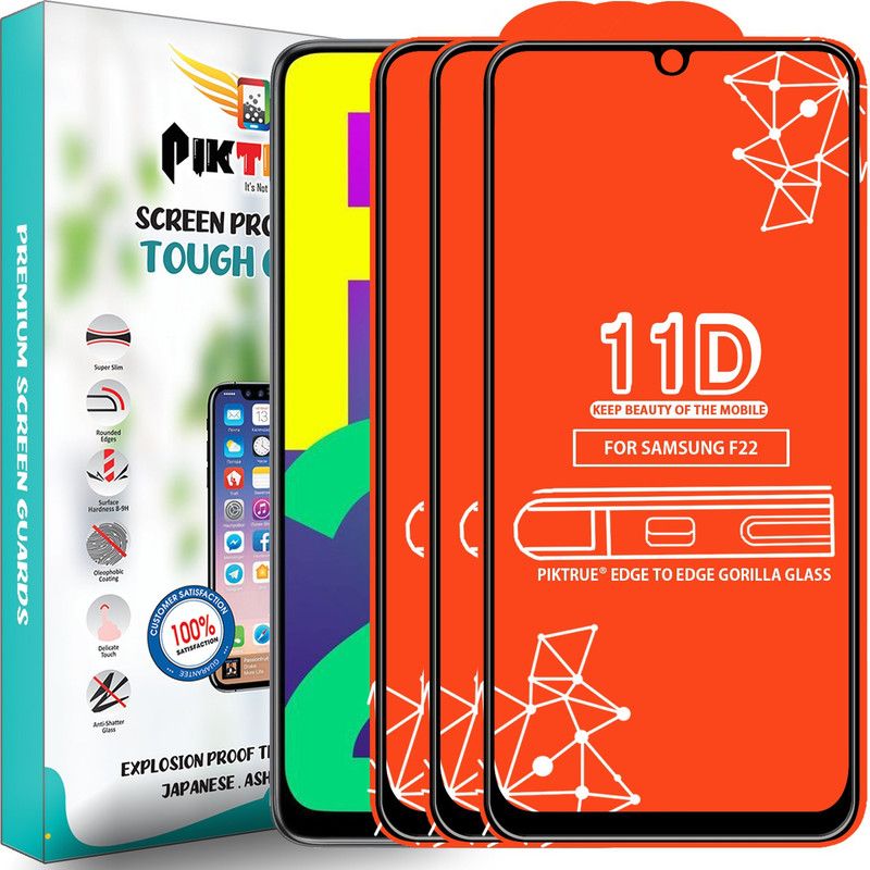 PikTrue Edge To Edge Tempered Glass for Samsung Galaxy F22  (Pack of 3)