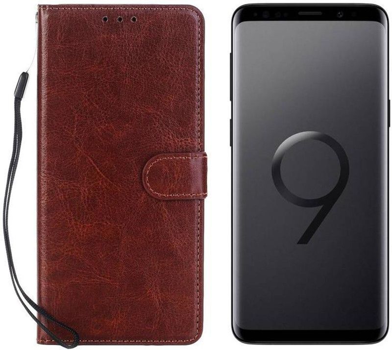 Dgeot Flip Cover for Samsung Galaxy S9 Plus (Midnight Black, 64 GB) (6 GB RAM)  (Brown, Dual Protection, Pack of: 1)