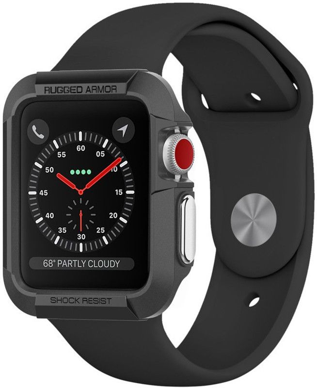 Spigen Rugged Armor Bumper Case for Apple Watch 1 / 2 / 3 (38mm)  (Black, Rugged Armor, Pack of: 1)
