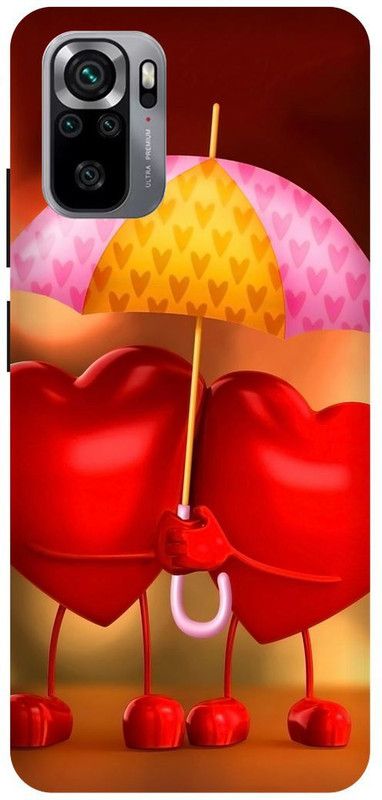 DIKRO Back Cover for REDMI Note 10, LOVE, HEARTS, UMBRELLA, COUPLE  (Red, Hard Case, Pack of: 1)