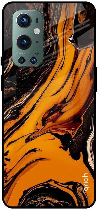 QRIOH Glass Back Cover for OnePlus 9 Pro  (Brown, Black, Grip Case, Silicon, Pack of: 1)