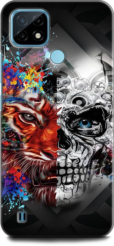 WallCraft Back Cover for Realme C21, RMX3201 LION, SKULL, ABSTRACT, TEXTURE, BLACK, ART  (Multicolor, Dual Protection, Pack of: 1)