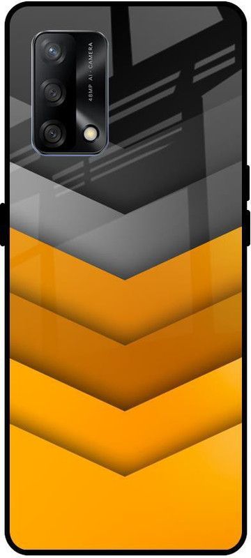 QRIOH Glass Back Cover for Oppo F19  (Grey, Yellow, Grip Case, Silicon, Pack of: 1)