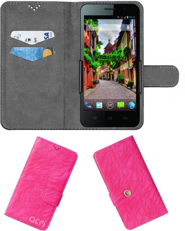 ACM Flip Cover for Videocon A55hd  (Pink, Cases with Holder, Pack of: 1)