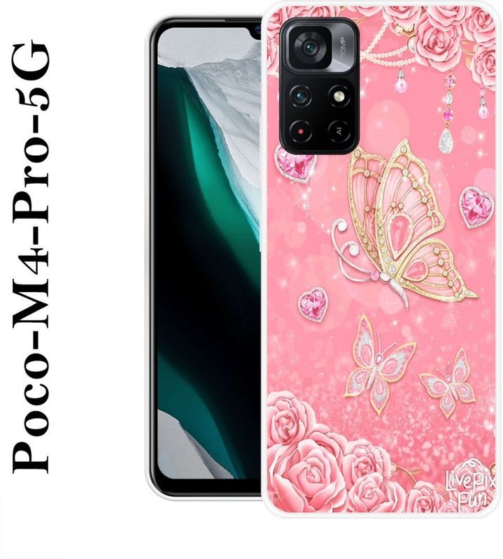 REDFLY Back Cover for Poco M4 Pro 5G  (Pink, Gold, Grip Case, Silicon)