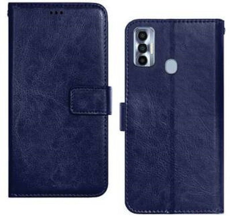 GoPerfect Flip Cover for Tecno Spark 7 Pro |Shock Proof Flip Cover| Card Pockets Wallet & Stand  (Blue, Dual Protection, Pack of: 1)