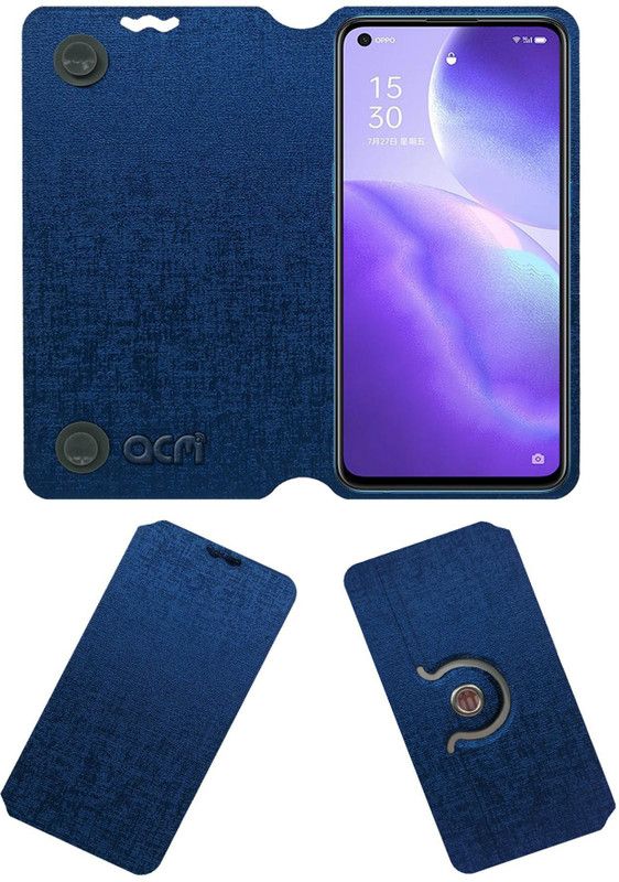 ACM Flip Cover for Oppo Reno 5  (Blue, Cases with Holder, Pack of: 1)