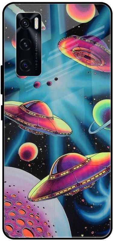 QRIOH Glass Back Cover for Vivo V20 SE  (Blue, Purple, Grip Case, Silicon, Pack of: 1)
