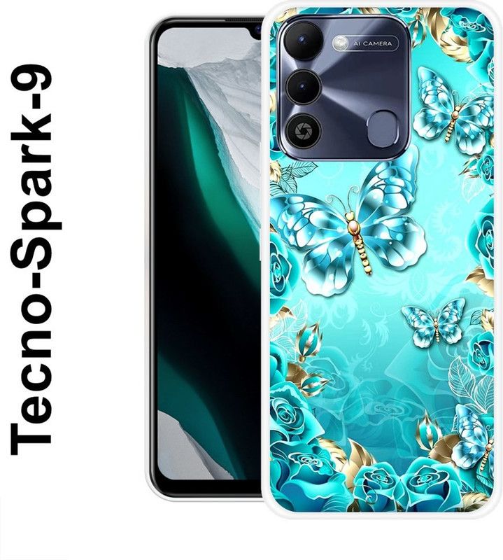 KLC Back Cover for Tecno Spark 9  (Blue, Gold, Grip Case, Silicon)