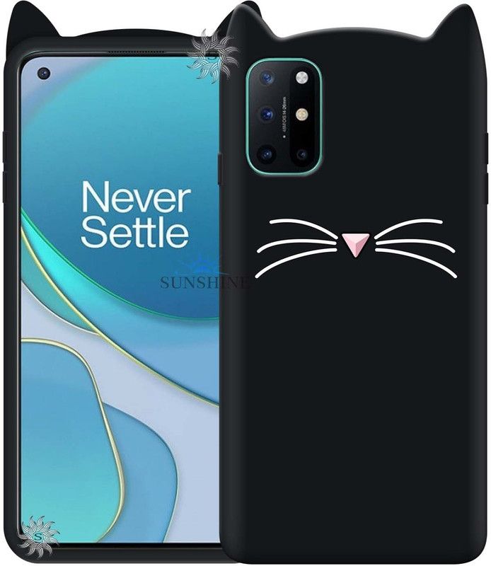 SUNSHINE Back Cover for OnePlus 8T |3D Cartoon Mustache Meow Soft Silicone Cute Cartoon Cat Kitty Back Cover  (Black, Flexible, Pack of: 1)