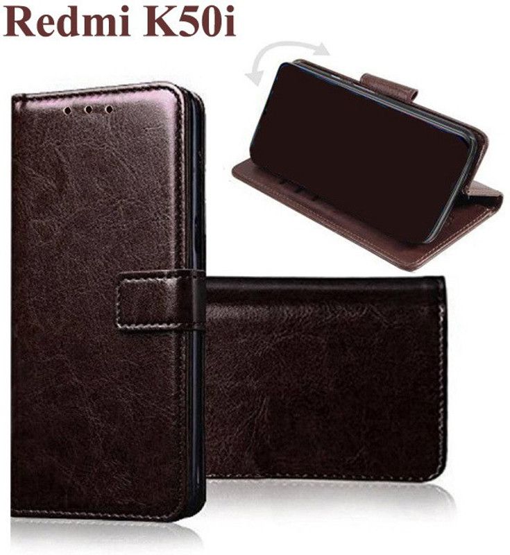 Manobal Flip Cover for Redmi K50i  (Brown, Camera Bump Protector, Pack of: 1)