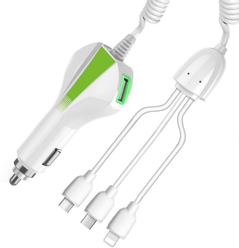 - 4.1 Amps Speed - Qualcomm 3.0 Quick - Dual USB Car Charger with cable & 3 connector jacks - White - 4 A Multiport Mobile Charger  (White)