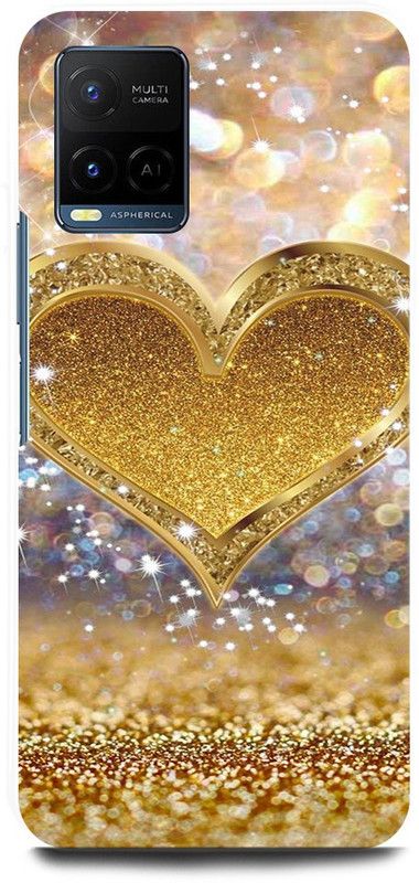 JUGGA Back Cover for Vivo Y21T, V2135, GOLDEN, SPARKLE, HEART, DIL  (Gold, Hard Case, Pack of: 1)