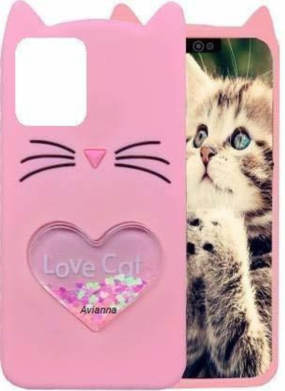Cocklet Back Cover for Poco M3 Love Cat Heart Design Meow Ear Kitty (Special's Girls Soft Silicon Cover)  (Pink, 3D Case)