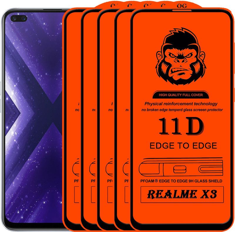 VILLA Edge To Edge Tempered Glass for REALME X3  (Pack of 5)