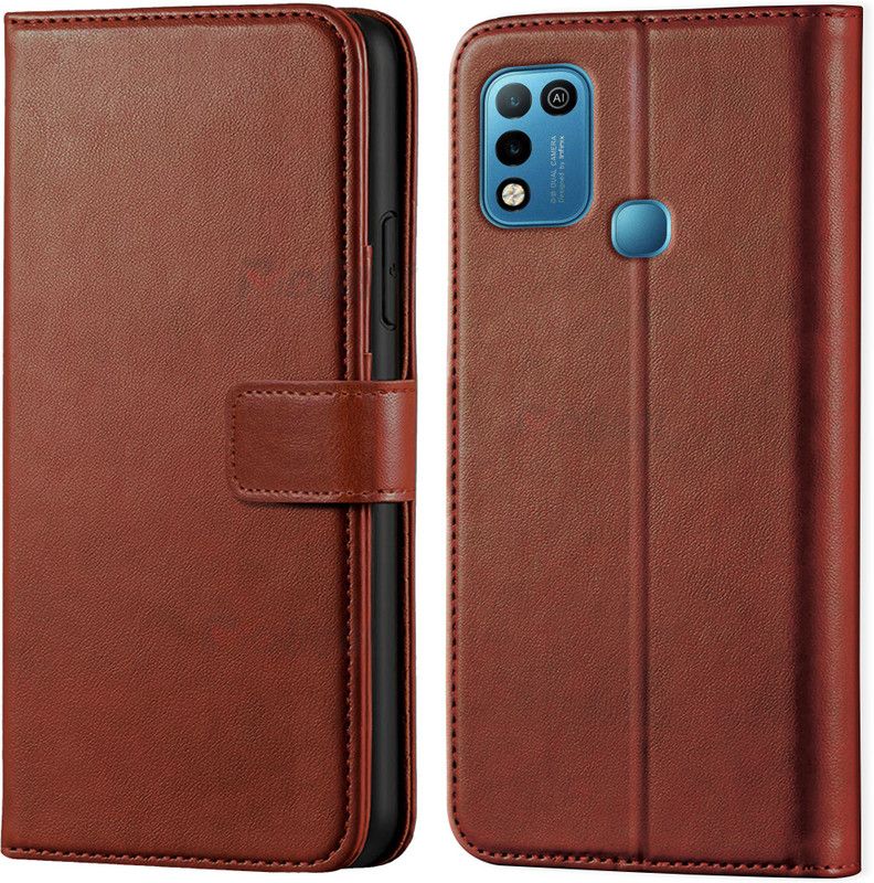 Asgeot Wallet Case Cover for Infinix Hot 10 Play  (Brown, Dual Protection, Pack of: 1)