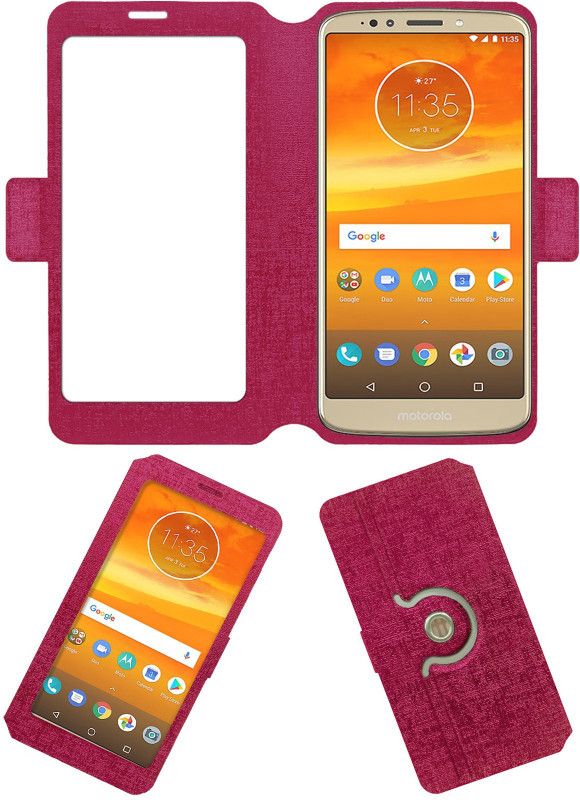 ACM Flip Cover for Motorola Moto E5 Plus  (Pink, Cases with Holder, Pack of: 1)