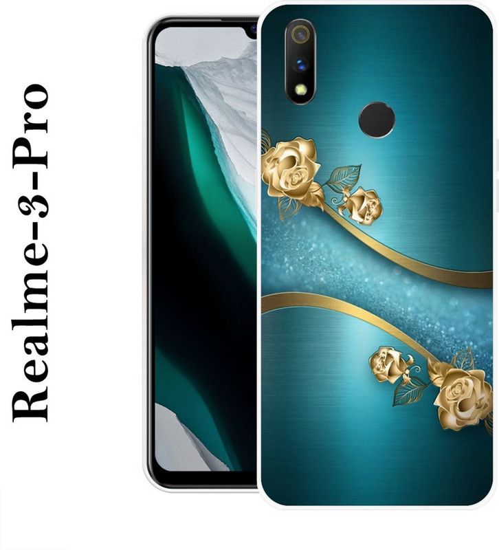 JATLAND Back Cover for Realme 3 Pro  (Blue, Gold, Silicon)