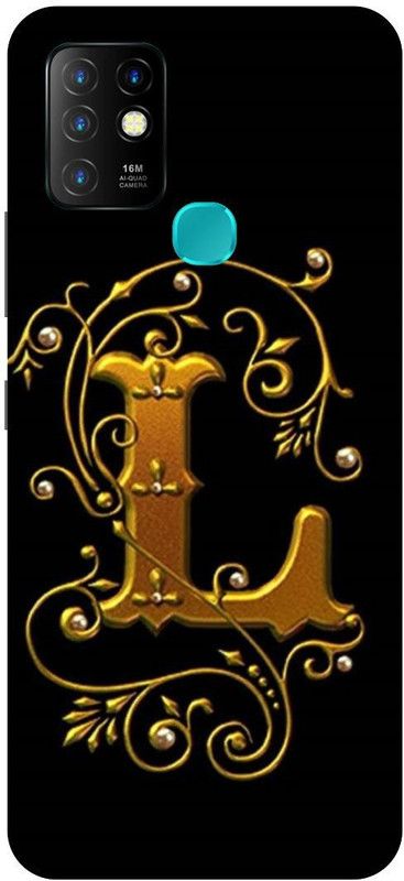 FIKORA Back Cover for Infinix Hot 10, X682B, L, NAME, LETTER, ALPHABET, GOLD  (Black, Hard Case, Pack of: 1)