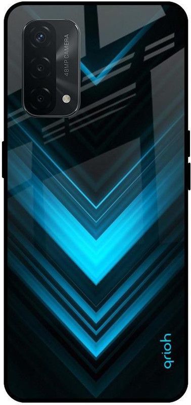 QRIOH Glass Back Cover for Oppo A74  (Black, Blue, Grip Case, Silicon, Pack of: 1)