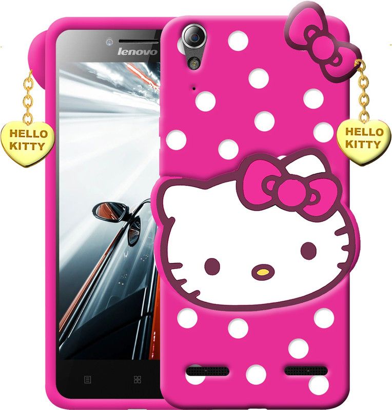 SUNSHINE Back Cover for Lenovo A6000 Hello Kitty Mobile Back Cover| 3D Cute Kitty|with Heart Pendant  (Pink, Flexible, Pack of: 1)