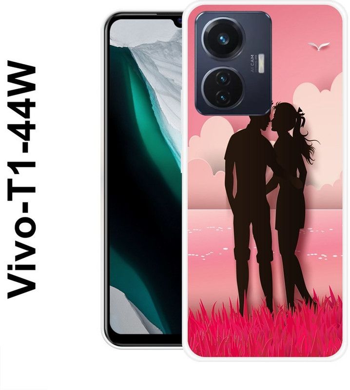 SHIVKUDI Back Cover for Vivo T1 44W  (Pink, Black, Silicon)