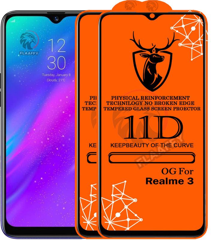 11D Edge To Edge Tempered Glass for 11D Glass - Realme 3 (Pack Of 2)  (Pack of 2)